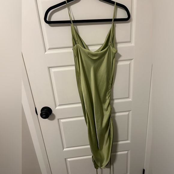 Wilfred Pistachio Cowl Neck Ruched Slip Satin Dress - Picture 5 of 7
